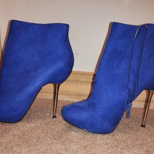 Ladies Womens Size 6 Bright Blue Suede Gold High Heel Boots Shoe dazzle